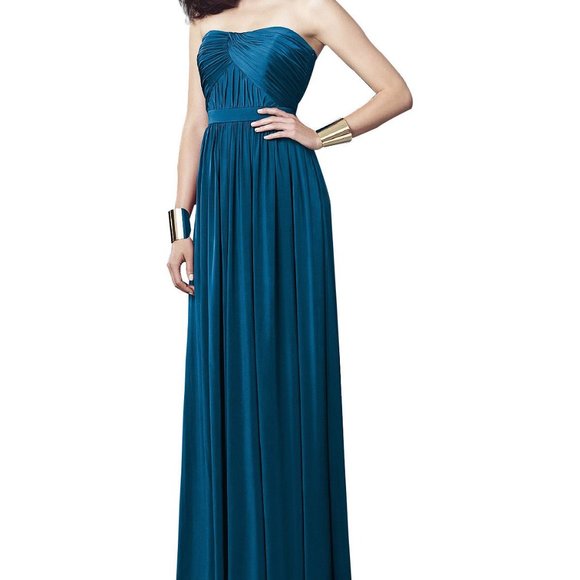 Dessy Estate Blue Strapless Maxi Bridesmaids Dress - Picture 1 of 11